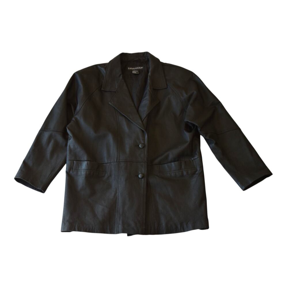Savannah Black Leather Blazer Jacket Women's Plus Size 1X Vintage Minimalist